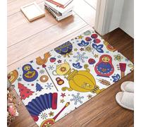 Oudrspo Tapis d'entrée résistant et Doux, Motif Russie, Moscou, Kremlin, Cathédrale, Poupée Russe, Balalaïka, Samovar, Ours, intérieur et extérieur, Semelle en Caoutchouc, 40 x 60 cm