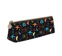 Oudrspo Thème de la Plage Shell Starfish Trousse à Crayons Sac à cosmétiques Pochette à stylos Sac de Rangement Triangulaire en Cuir Organisateur de Papeterie à glissière pour Adultes Bureau