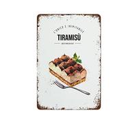 Oudrspo Tiramisu Plaque en métal aquarelle pour décoration murale, poster, illustration, vintage, Italie, 20 x 15 cm