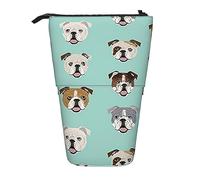 Oudrspo Trousse à Crayons Debout avec Visages de Bouledogue Anglais, Pochette à stylos Mignonne, Pochette de Papeterie télescopique, Trousse de Maquillage et de cosmétiques pour Femmes de Bureau