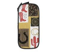 Oudrspo Trousse à Crayons Grande capacité American West Cowboy Wood Texture Pencil Box Pen Pouch for Middle/High School Office College Adult Girl and Boy