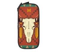 Oudrspo Trousse à Crayons Grande capacité Bull Skull Ethnic Western Retro Pencil Box Pen Pouch for Middle/High School Office College Adult Girl and Boy