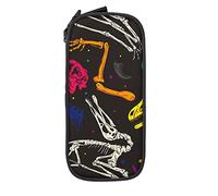 Oudrspo Trousse à Crayons Grande capacité coloré Dinosaure Squelette Dessin animé Noir boîte à Crayons Pochette pour collège/lycée Bureau collège Adulte Fille et garçon