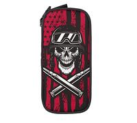 Oudrspo Trousse à Crayons Grande capacité crâne Soldat Drapeau américain Noir boîte à Crayons Pochette pour collège/lycée Bureau collège Adulte Fille et garçon