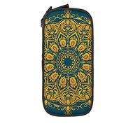Oudrspo Trousse à Crayons Grande capacité Ethnique Ronde colorée Mandala Floral Vert Boîte à Crayons Pochette pour collège/lycée Bureau Collège Adulte Fille et garçon