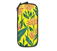 Oudrspo Trousse à Crayons Grande capacité Fleurs abstraites géométrie Florale Jaune boîte à Crayons Pochette pour collège/lycée Bureau collège Adulte Fille et garçon