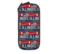 Oudrspo Trousse à Crayons Grande capacité Illinois États-Unis Drapeau Carte Rouge Bleu boîte à Crayons Pochette pour collège/lycée Bureau collège Adulte Fille et garçon