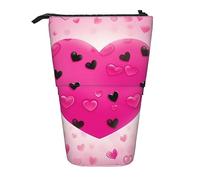 Oudrspo Trousse à Crayons télescopique Durable Pink Love Heart Standing Pencil Bag for Office Papeterie Case Pencil Holder Pop Up Pencil Bag Stand Up Pen Pencil Pouch for Work 7 × 5.7 inch