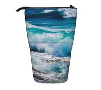 Oudrspo Trousse à Crayons télescopique Vagues d'eau Imprimer Sac à Crayons Debout Trousse de Papeterie Porte-Stylo télescopique Pop Up Porte-Crayons pour Le Travail de Bureau Cadeau de Vacances