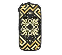 Oudrspo Trousse Grande Capacité Vintage Floral Or Géométrie Noir Boîte à Crayons Stylo Poche pour Collège/Lycée Bureau Collège Adulte Fille et Garçon