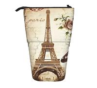 Oudrspo Trousse télescopique Vintage Paris Tour Eiffel Imprimer Sac à Crayons Debout Trousse de Papeterie Porte-Stylo télescopique Pop Up Porte-Crayons pour Le Travail de Bureau Cadeau de Vacances
