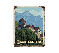 Oudrspo Vintage Cityscape Plaque Liechtenstein Château de Vaduz Vintage Tin Sign Home Office Kitchen Pub Club Cafe Bar Farm Restaurant Collection Décoration murale en métal