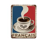 Oudrspo Vintage Coffee Poster Cafe Francais French Flag Retro Poster Metal Tin Sign Retro Iron Painting for Bar Man Cave Cafe Family Garage Poster Wall Decor 12x16inch