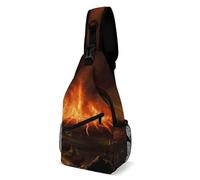 Oudrspo Volcano Frog In A Pond Sling Bag Crossbody Chest Bag with Pockets, Shoulder Backpack for Hiking, Travel
