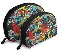 Oudrspo Womens Sugar Skull Candy Travel Cosmetic Bags Waterproof 2PC Makeup Clutch Pouch Cosmetic and Toiletries Organizer Bag Portable Travel Trousse de toilette Filles