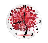 Oudrspo Wondertify Valentine Arbre Horloge Murale Forme de Coeurs Silencieux Non Coutil Horloge Murale Décorative à Piles Horloge Murale 10 Pouces Rose Rouge