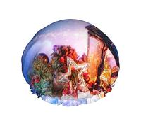 OudrspoOn Snow avec motif de Noël bonnet de douche et bonnet de bain pour femme, bonnets de douche imperméables surdimensionnés réversibles grands conçus pour toutes les longueurs de cheveux, bonnet