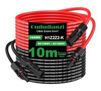 Oududianzi Cable Solaire 6mm2 10m, Rallonge Cable Panneau Solaire 1/2/3/5/8/10/15/20/30m, Étanche IP68 Câble Photovoltaïque avec Connecteurs Mâles et Femelles pour Panneaux Solaires (6mm² 10m)