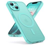 Oududianzi-Coque pour iPhone 13 Compatible avec MagSafe Magnétique, Housse de Arrière Translucide Givrée PC, TPU Silicone Bumper Étui Protection Antichoc Militaire Anti-Empreintes - Bleu Vert