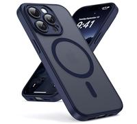 Oududianzi-Coque pour iPhone 14 Pro Compatible avec MagSafe Magnétique, Housse de Arrière Translucide Givrée PC, TPU Silicone Bumper Étui Protection Antichoc Militaire Anti-Empreintes - Navyblue