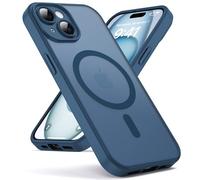 Oududianzi - Coque pour iPhone 15 Compatible avec MagSafe Magnétique, Housse de Arrière Translucide Givrée PC, TPU Silicone Bumper Étui Protection Antichoc Militaire Anti-Empreintes - Bleu