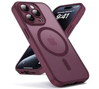 Oududianzi-Coque pour iPhone 15 Pro Max Compatible avec MagSafe Magnétique, Housse de Arrière Translucide Givrée PC, TPU Silicone Bumper Étui Protection Antichoc Militaire Anti-Empreintes-Bordeaux