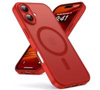 Oududianzi-Coque pour iPhone 16 Compatible avec MagSafe Magnétique, Housse de Arrière Translucide Givrée PC, TPU Silicone Bumper Étui Protection Antichoc Militaire Anti-Empreintes-Bright Red