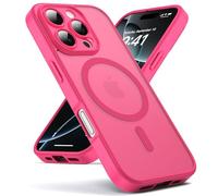 Oududianzi-Coque pour iPhone 16 Pro Max Compatible avec MagSafe Magnétique, Housse de Arrière Translucide Givrée PC, TPU Silicone Bumper Étui Protection Antichoc Militaire Anti-Empreintes-Rose Rouge