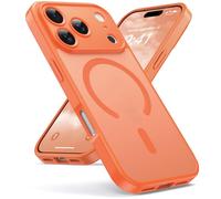 Oududianzi-Coque pour iPhone 17 Pro Compatible avec MagSafe Magnétique, Housse de Arrière Translucide Givrée PC, TPU Silicone Bumper Étui Protection Antichoc Militaire Anti-Empreintes-Orange
