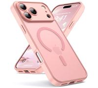 Oududianzi-Coque pour iPhone 17 Pro Max Compatible avec MagSafe Magnétique, Housse de Arrière Translucide Givrée PC, TPU Silicone Bumper Étui Protection Antichoc Militaire Anti-Empreintes-Rose