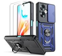 Oududianzi - Coque pour Oppo A79 5G, [2 Protecteur Verre Trempé] avec Couvercle Coulissant de Caméra, Support d’Anneau Rotatif, Coque de Protection Antichoc Anti-Rayures - Bleu