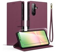 Oududianzi - Coque pour Samsung Galaxy A56 5G avec 1 Morceau de Verre trempé, Housse en Cuir PU Premium, Étui à Rabat pour téléphone avec Fonction Portefeuille et Support - Rouge