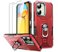 Oududianzi - Coque pour Xiaomi Redmi 13C / Poco C65 Case, [2X Verre Trempé] [Support Rotatif Stéréo] [Militaire Rigide PC+Silicone TPU Bumper] Coque Armure Antichoc Resistante Protection - Rouge