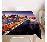 Ouduo Nappe Rectangulaire Anti Tache, Impression Urbaine 3D Imperméable Étanche à l'huile Anti Taches Lavable Nappe pour Fête Decoration Ménage Jardin Picnic (Vue de Nuit de New York,140x220cm)