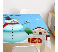 Ouduo Noël 3D Nappe Rectangulaire Anti Tache, Nappe imprimée de Noël Imperméable Étanche à l'huile Anti Taches Lavable Nappe pour Fête Decoration Ménage Jardin Picnic (Bleu Ciel,60x60cm)