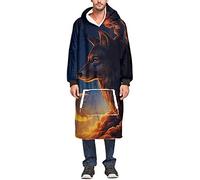 Ouduo Sweat à Capuche en Sherpa Surdimensionnée - Ultra Doux et Chaude Couverture - Manches Longues et Poches - Loup Imprimé en 3D - Taille Unique (One Size,Ciel Nocturne)
