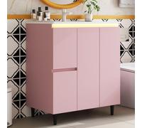 OUEEEDD Meuble sous Lavabo Salle de Bain 76 cm, Meuble Salle de Bain avec Vasque en Céramique, LED à Capteur Radar, Entièrement Laqué, 2 Tiroirs, Fermeture Douce, Pieds Hauts, Rose