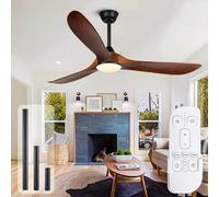 OUENGK Ventilateur de plafond avec lumière et télécommande, ventilateur de plafond extérieur terrasse, 3 pales en bois réversibles, 6 vitesses avec fonction minuterie, silencieux et économe en énergie