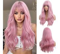 OUFEI 24 Pouces Perruque Rose Ondulée pour Femmes Cheveux Naturels Synthétiques Perruques Résistantes à la Chaleur pour la fête Quotidienne Cosplay Wear