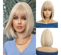 OUFEI blonde mixte Bob Perruque avec Frange Courte Perruque Droite pour Les Femmes Perruques de Cheveux Synthétiques Cosplay Utilisation Quotidienne De La Fête