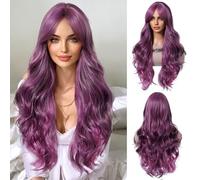 OUFEI Longue Perruque Violette avec Frange Naturellement Ondulé Perruques pour Les Femmes Cheveux Synthétiques Naturels Résistant à La Chaleur Perruques pour Le Parti Quotidien Cosplay Porter