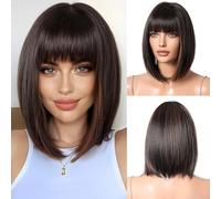 OUFEI Perruque Bob avec Mèches Brunes Et Franges Perruque Courte Et Droite pour Femmes Perruques En Cheveux Synthétiques pour La Fête Et Le Jeu De Rôle