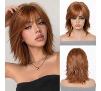 OUFEI Perruque Femme Naturelle Auburn Synth. Courte Dégradée Raide Légère