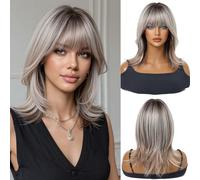 OUFEI Perruque Femme Synth.14"Bob Courte Raide Blonde Cendrée avec Frange