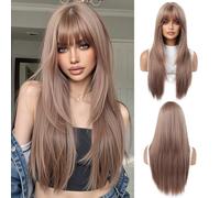 OUFEI Perruques Blondes Fraises pour Femmes avec Franges Cheveux Synthétiques Longs Naturels Et Raides Perruques Résistantes à La Chaleur pour La Fête Quotidienne Cosplay Wear
