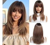 OUFEI Perruques Brunes Ombrées pour Femmes Perruque Longue Et Droite avec Franges Cheveux Synthétiques Perruques Sésistantes à La Chaleur pour La Fête Et Le Jeu De Rôle