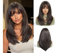 OUFEI Perruques Brunes pour Femmes Perruque Longue Et Droite avec Franges Cheveux Synthétiques Perruques Résistantes à La Chaleur pour Tous Les Jours Soirée Cosplay Wear