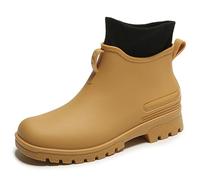 OUFEIJIA EUR Bottes de Pluie Basses imperméables for Femmes avec Doublure Polaire, Cuissardes Courtes antidérapantes élégantes for l'extérieur et Les Loisirs(Camel 1,41)