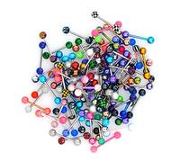 OUFER 100PCS Lot Piercing Langue Acier Chirurgical 316L avec Boule Acrylique Piercing a la Langue Piercing Barbell Barre de Langue Ensemble 14G Couleurs Aléatoires