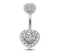 OUFER 14G 8mm Piercing Nombril Acier Chirurgical Argent Femme Court Longue Anneau de Nombril Barbell Coeur CZ Zircons Navel Bar Belly Button Rings Fille Bijoux